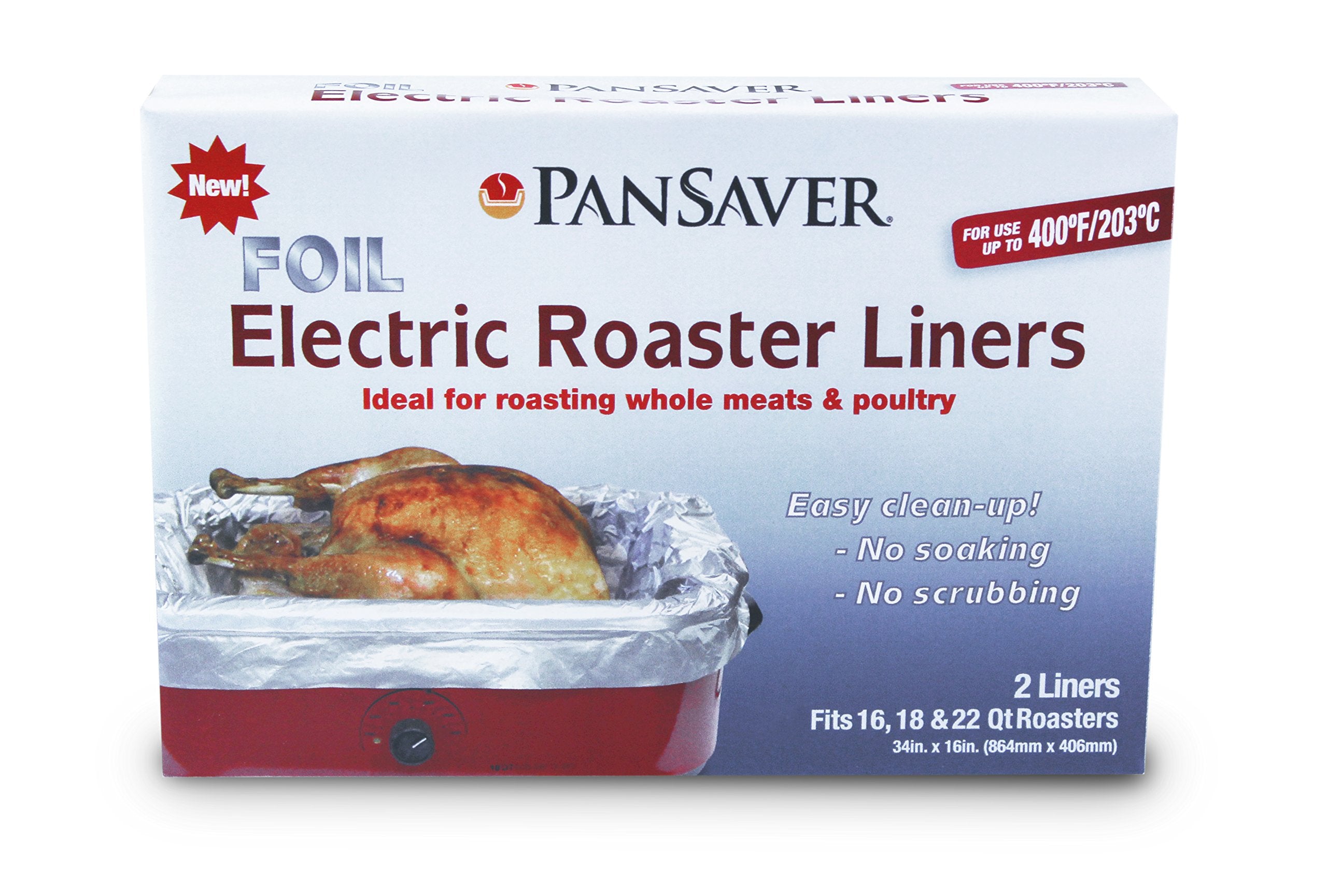 PanSaver cooking liners in a 16-qt roaster for quick cleanup