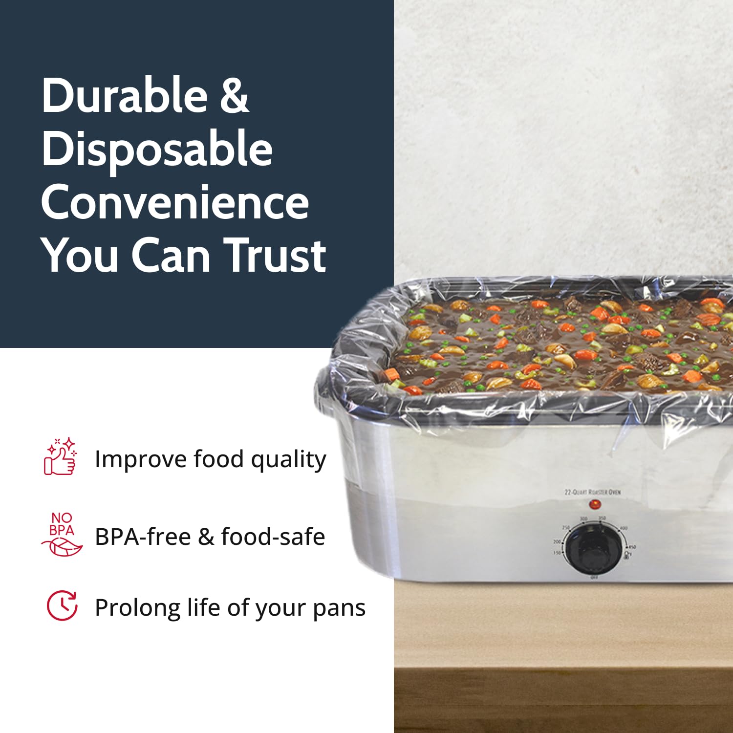 PanSaver foil liner inside a roaster prevents mess and sticking