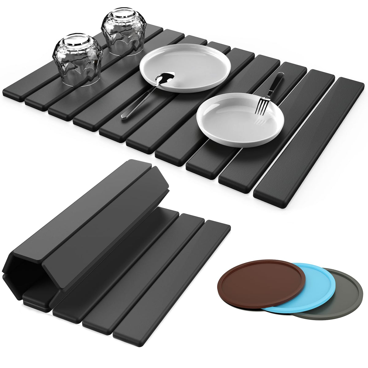 PantaArea stone drying mat folded for compact, stash-friendly storage on the counter.
