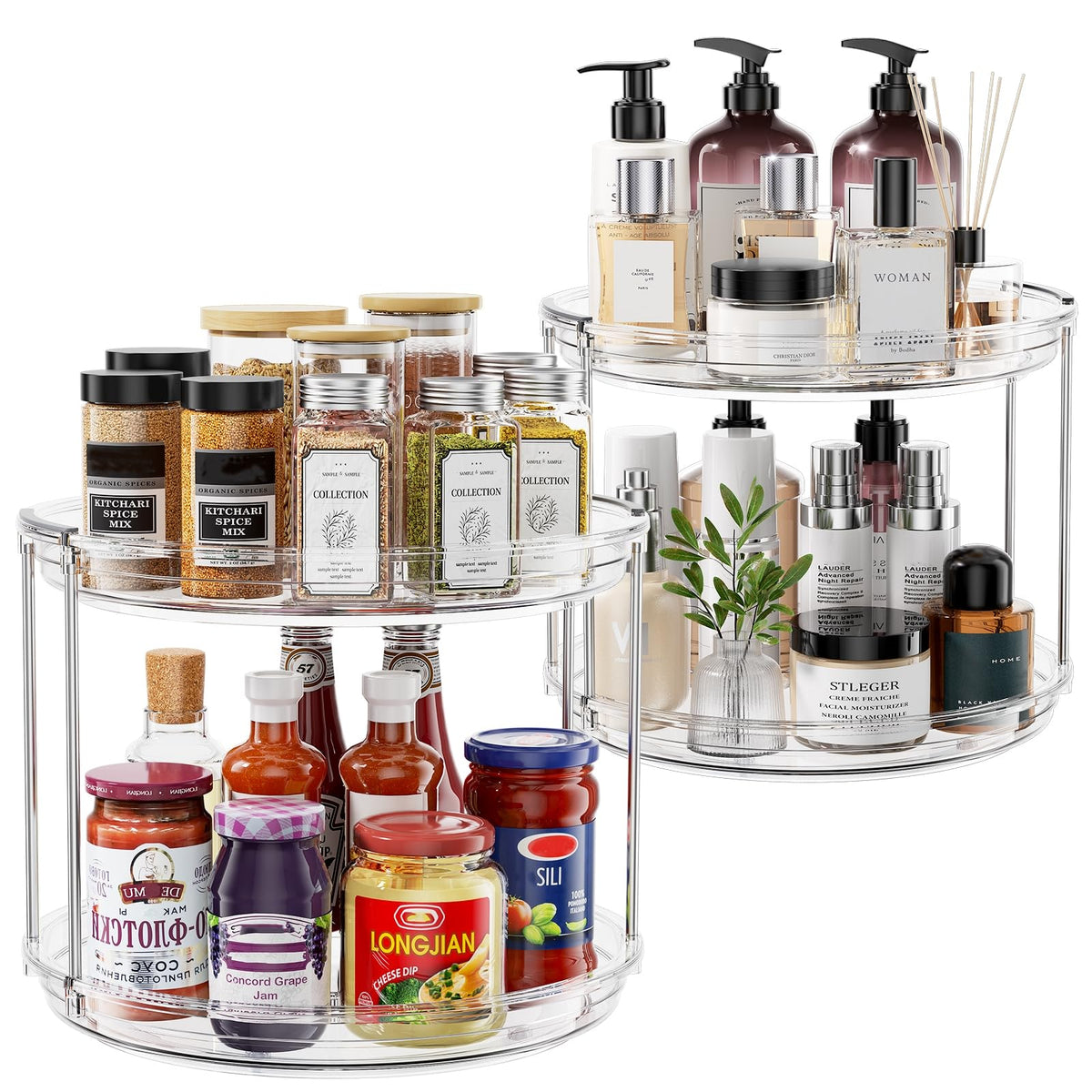 Pantasia 2-pack 2-tier lazy susan turntable with smooth cabinet rotation for easy spice access