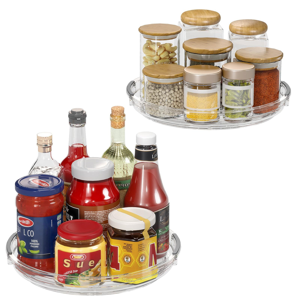 Pantasia 2-pack Lazy Susan spins 360° for cabinet access.