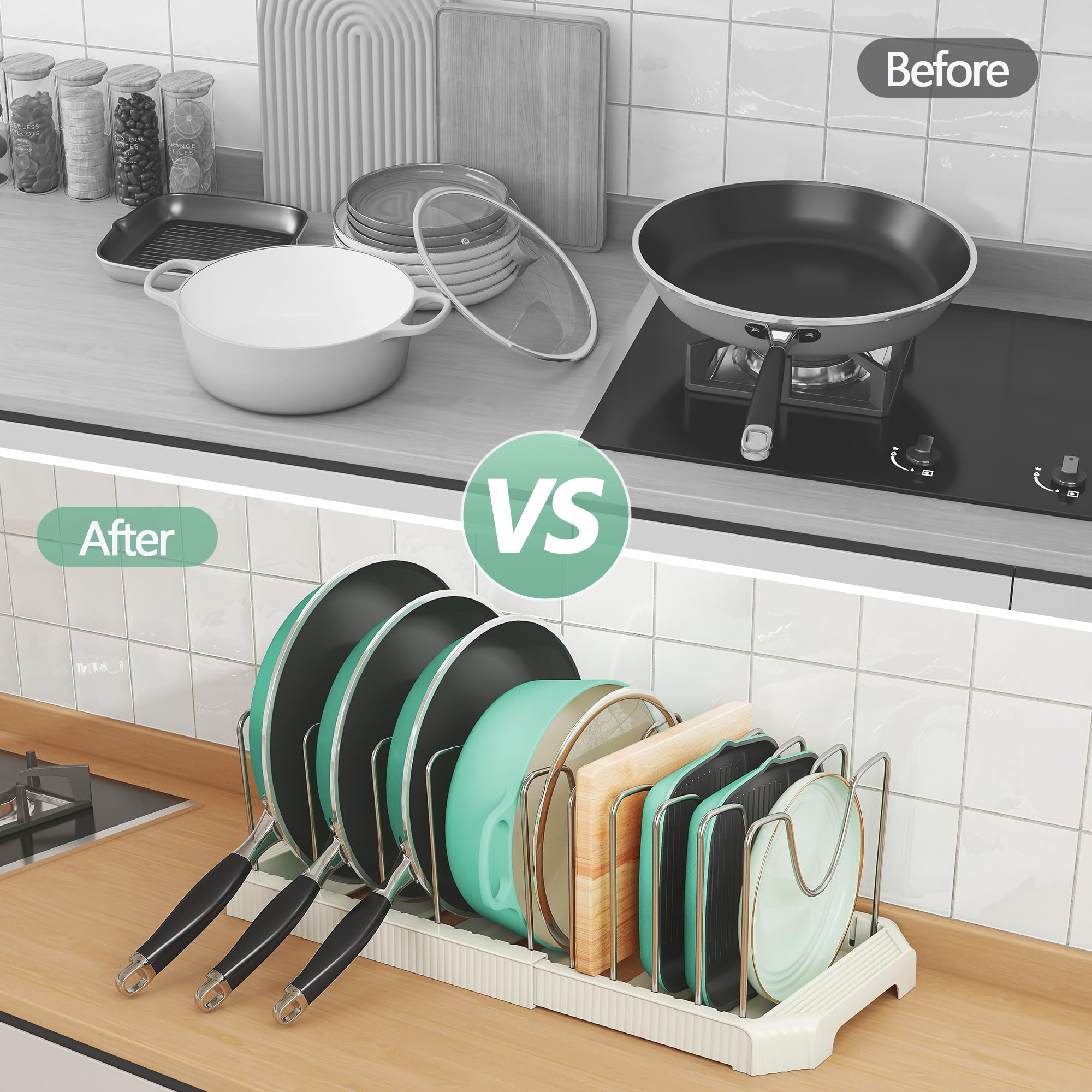 Pantasia baking sheet rack inside cabinet maximizes flat storage space