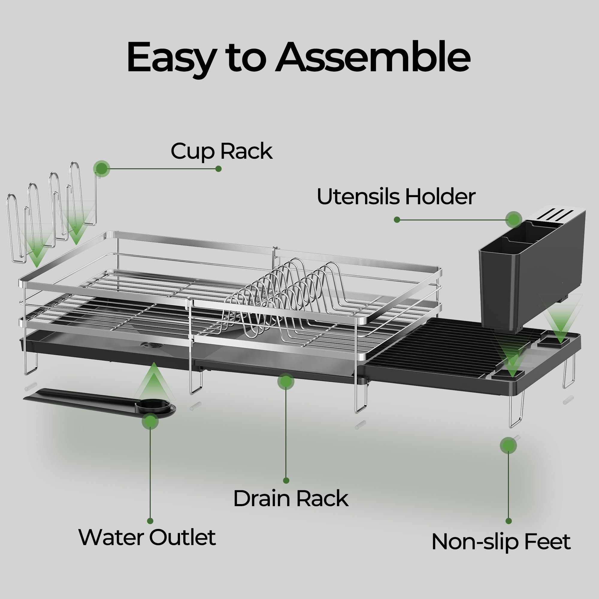 Pantasia Non-slip dish rack sits steady on counter surfaces.