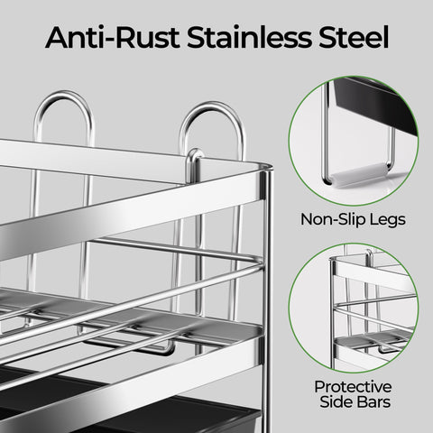 Pantasia Dish Drying Rack drainage tray demonstrates water drainage toward the sink.