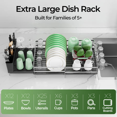Pantasia Stainless Steel Dish Drying Rack with fingerprint-proof tray.