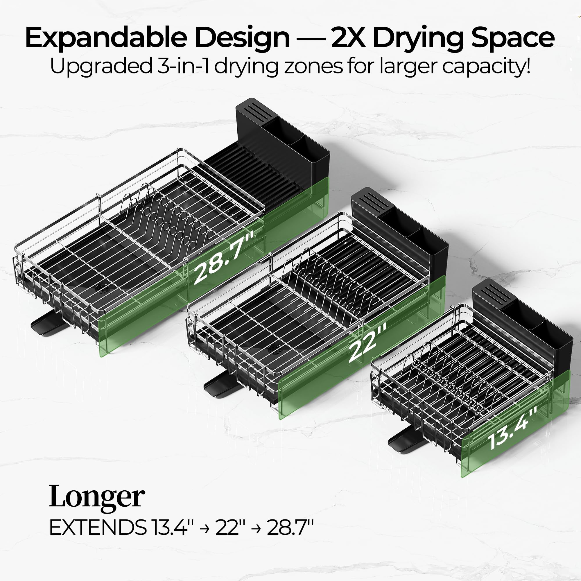 Pantasia Dish Drying Rack utensil holder keeps utensils organized.