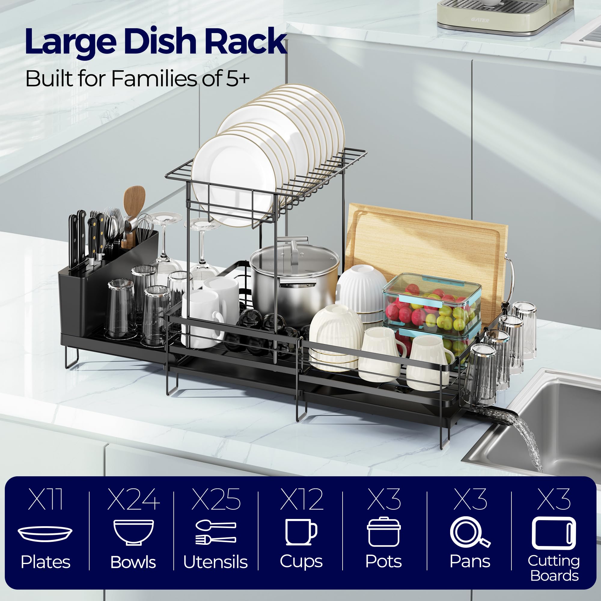 Pantasia dish rack bowl slots drying 24 bowls efficiently