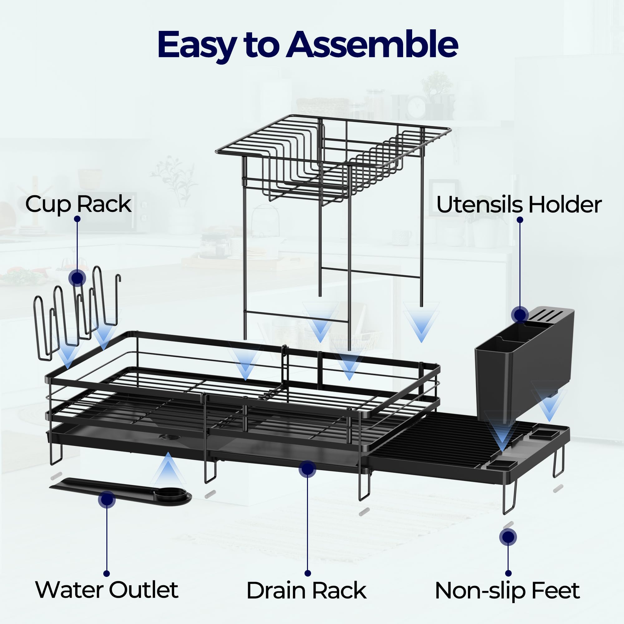 Pantasia dish rack tool-free assembly with secure clips