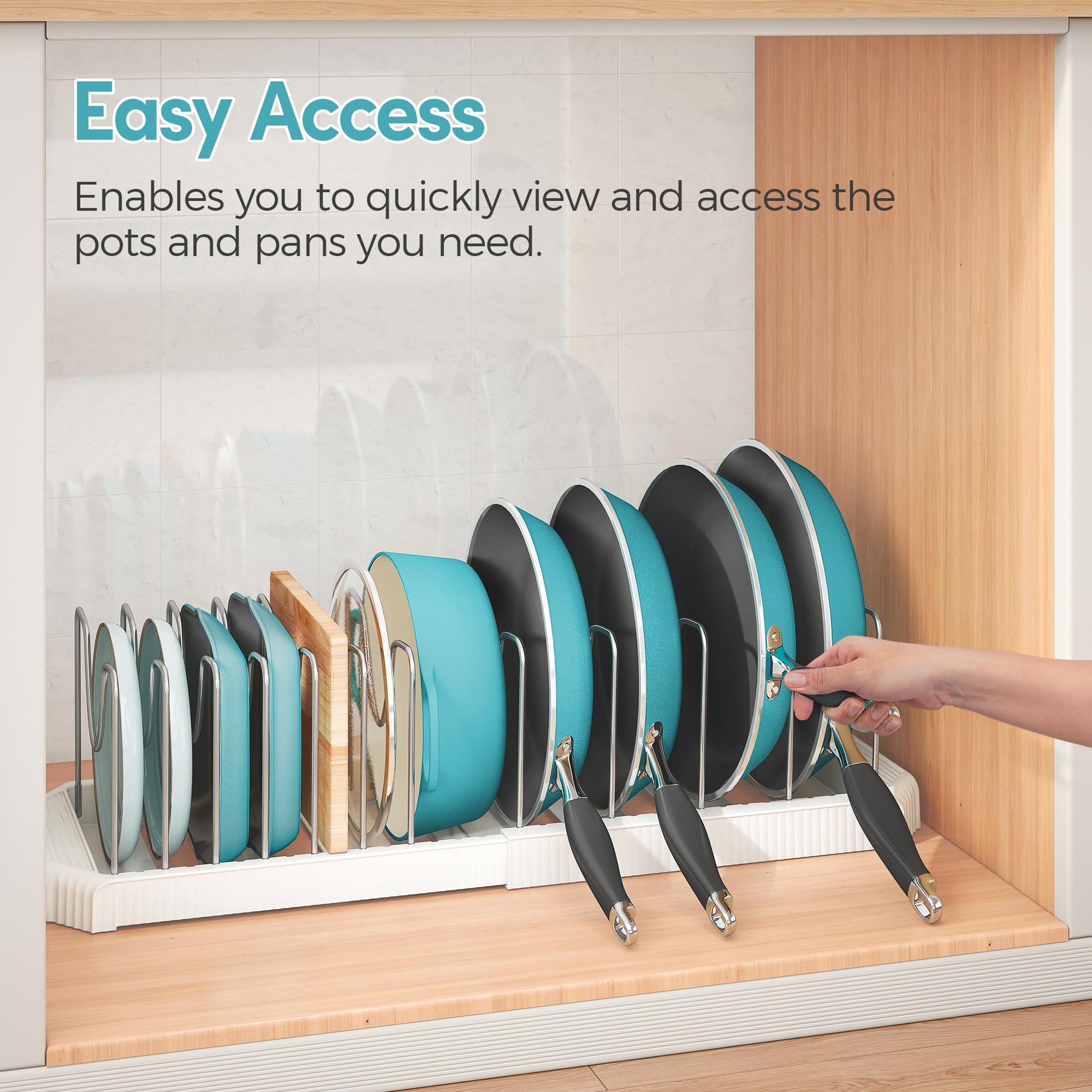 Pantasia multi-purpose organizer consolidates pans lids and boards