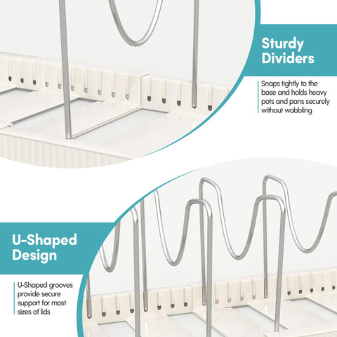 Pantasia pot lid rack holds lids neatly inside cabinet