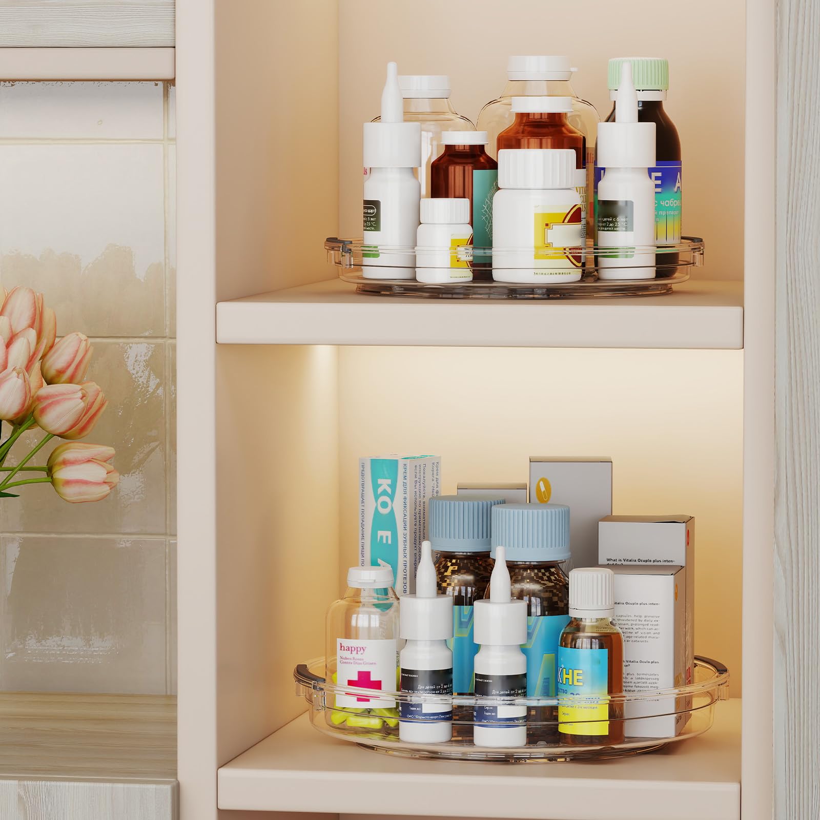 Pantasia bathroom medicine and toiletries organized with the two-pack