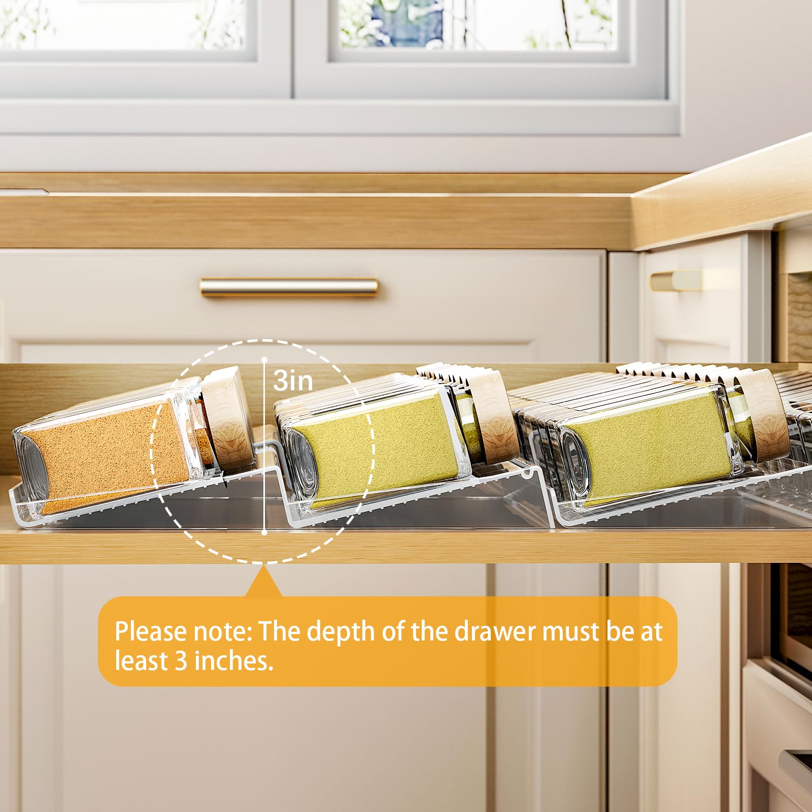 Pantasia two-tier spice drawer unit maximizing drawer space and accessibility