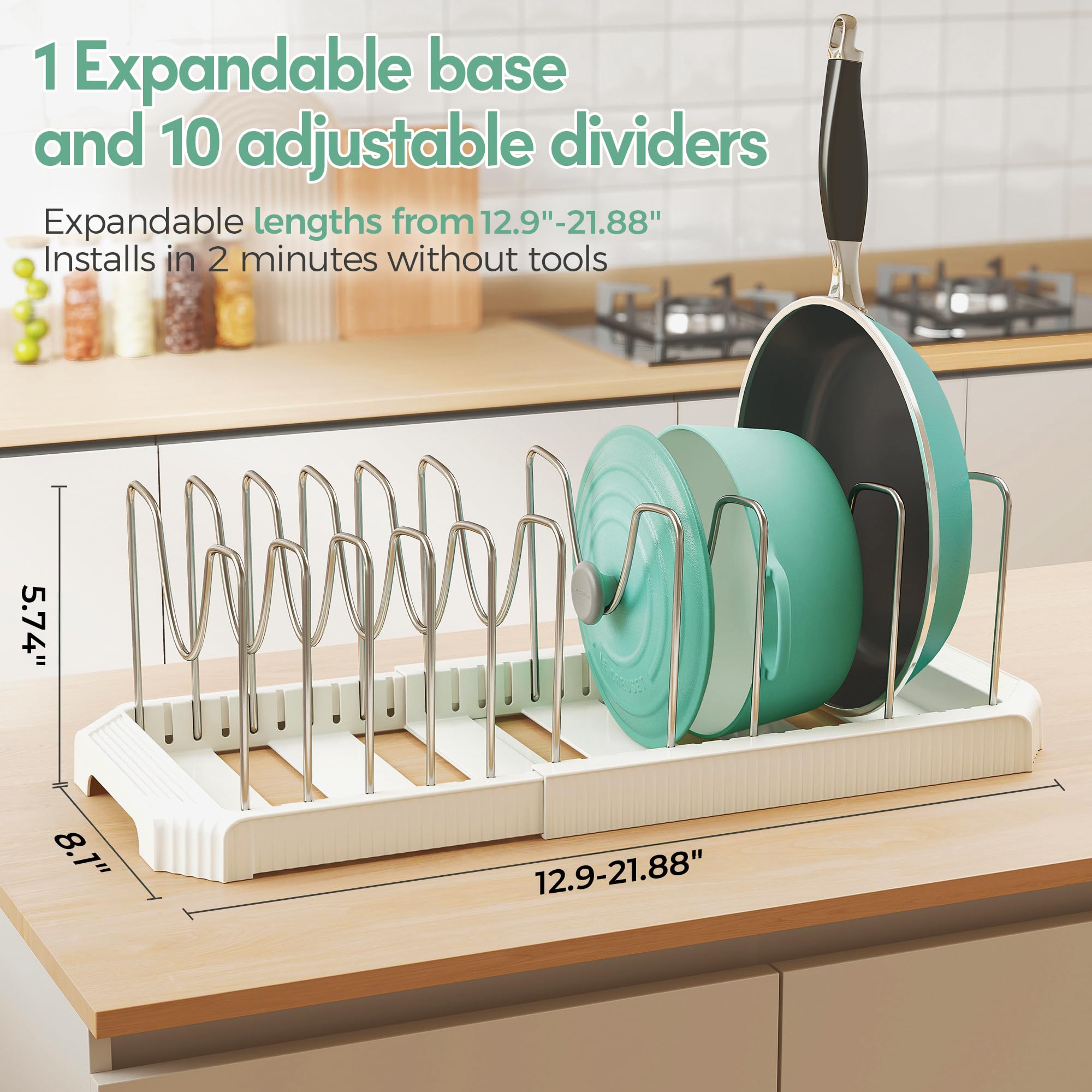 Pantasia U shape divider design keeps cookware secure and prevents tipping during storage