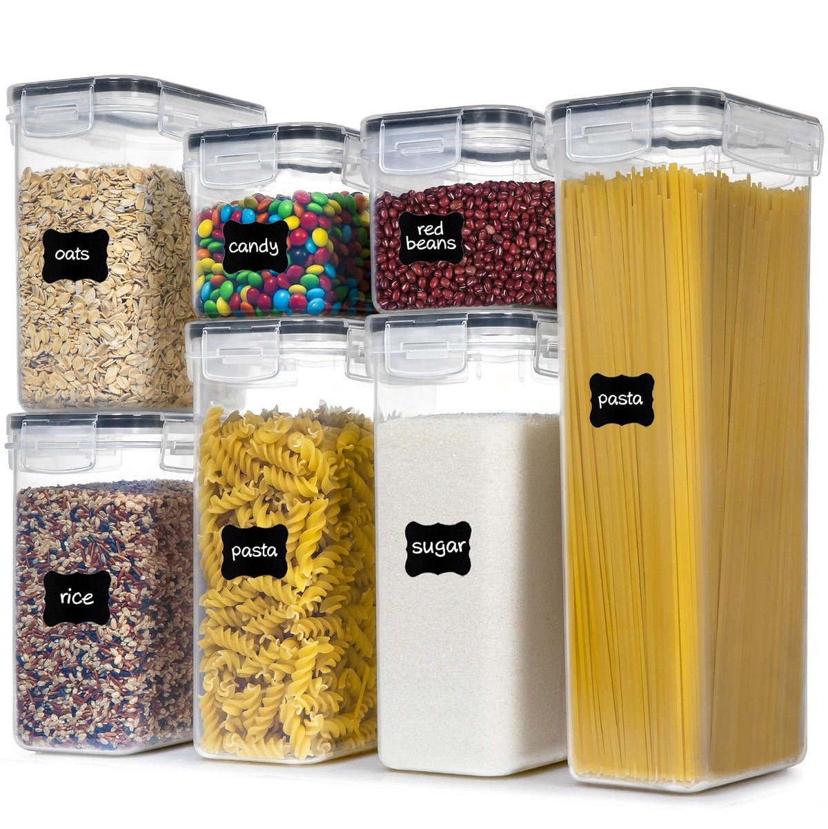 PANTRYSTAR airtight containers stacked on a kitchen shelf for organization and freshness.