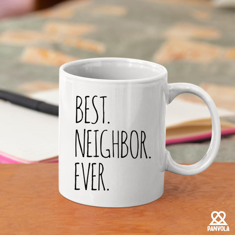Panvola Best Neighbor Ever mug dishwasher-safe for easy cleaning.