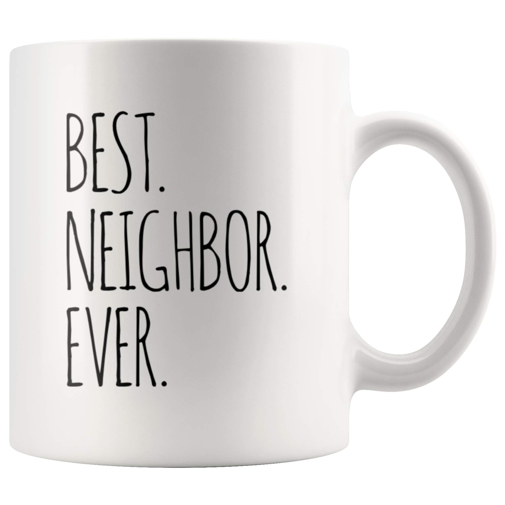 Panvola Best Neighbor Ever mug front view, ideal moving-day gift.