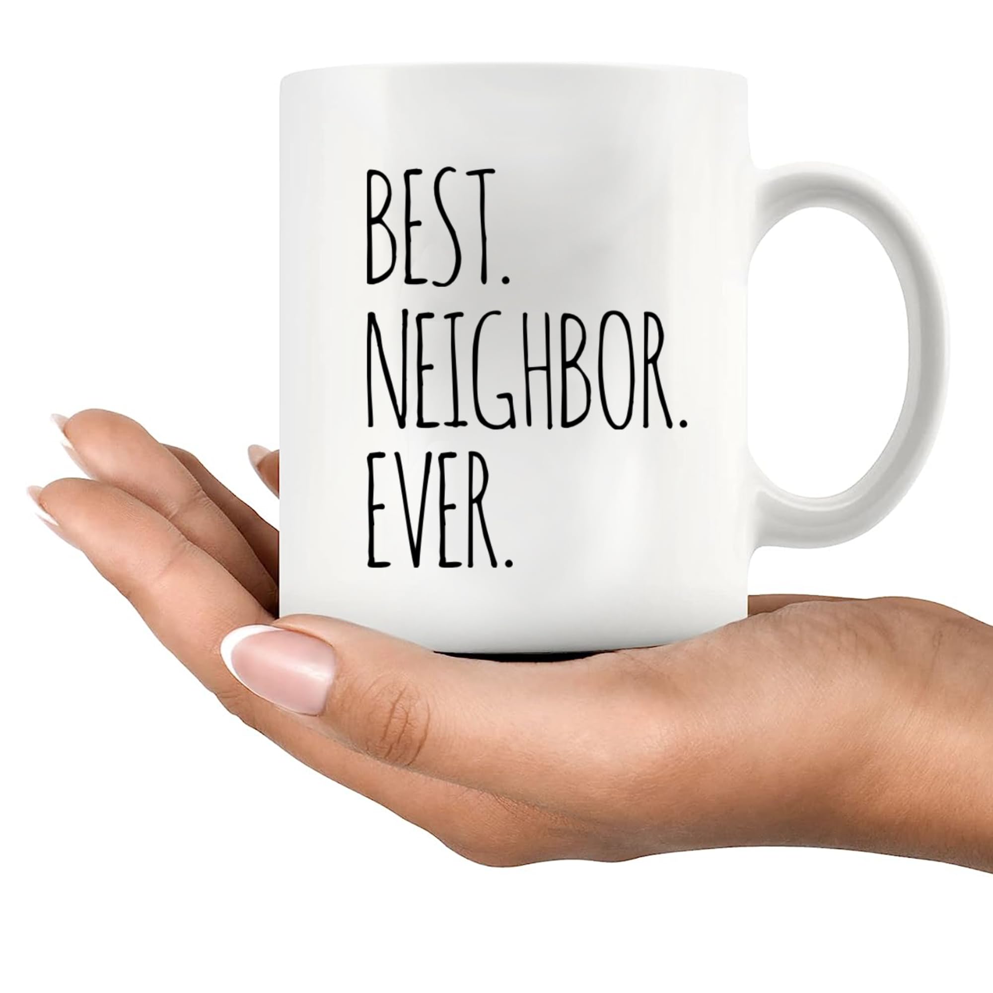 Panvola Best Neighbor Ever mug microwave-safe for quick reheats.