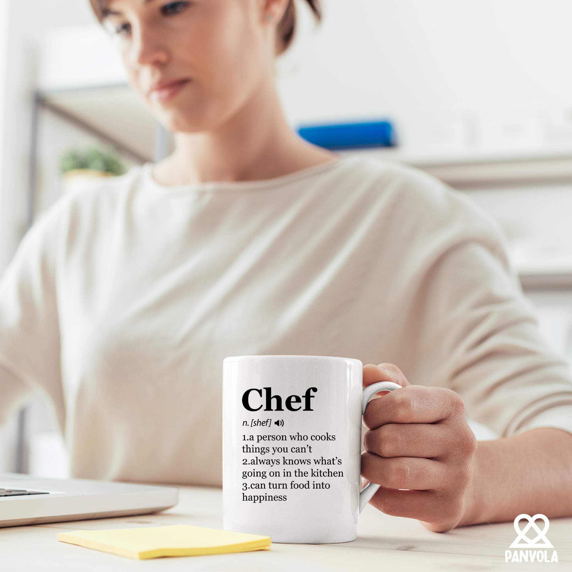 Panvola Chef Definition Mug, dishwasher-safe for easy cleaning and reuse.