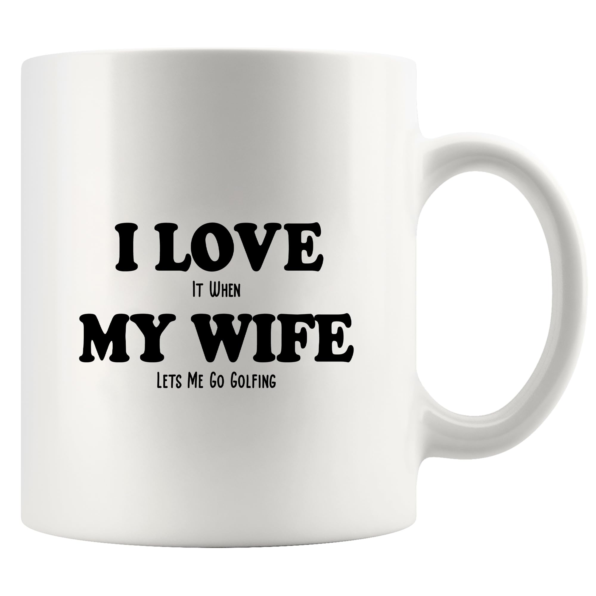 Panvola golf mug front view showing the playful message for golfers.