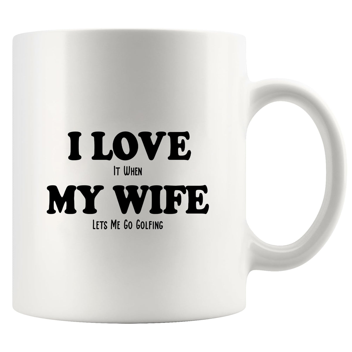 Panvola golf mug front view showing the playful message for golfers.