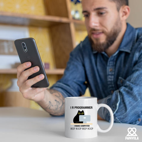 Panvola I R Programmer mug dishwasher safe icon on label
