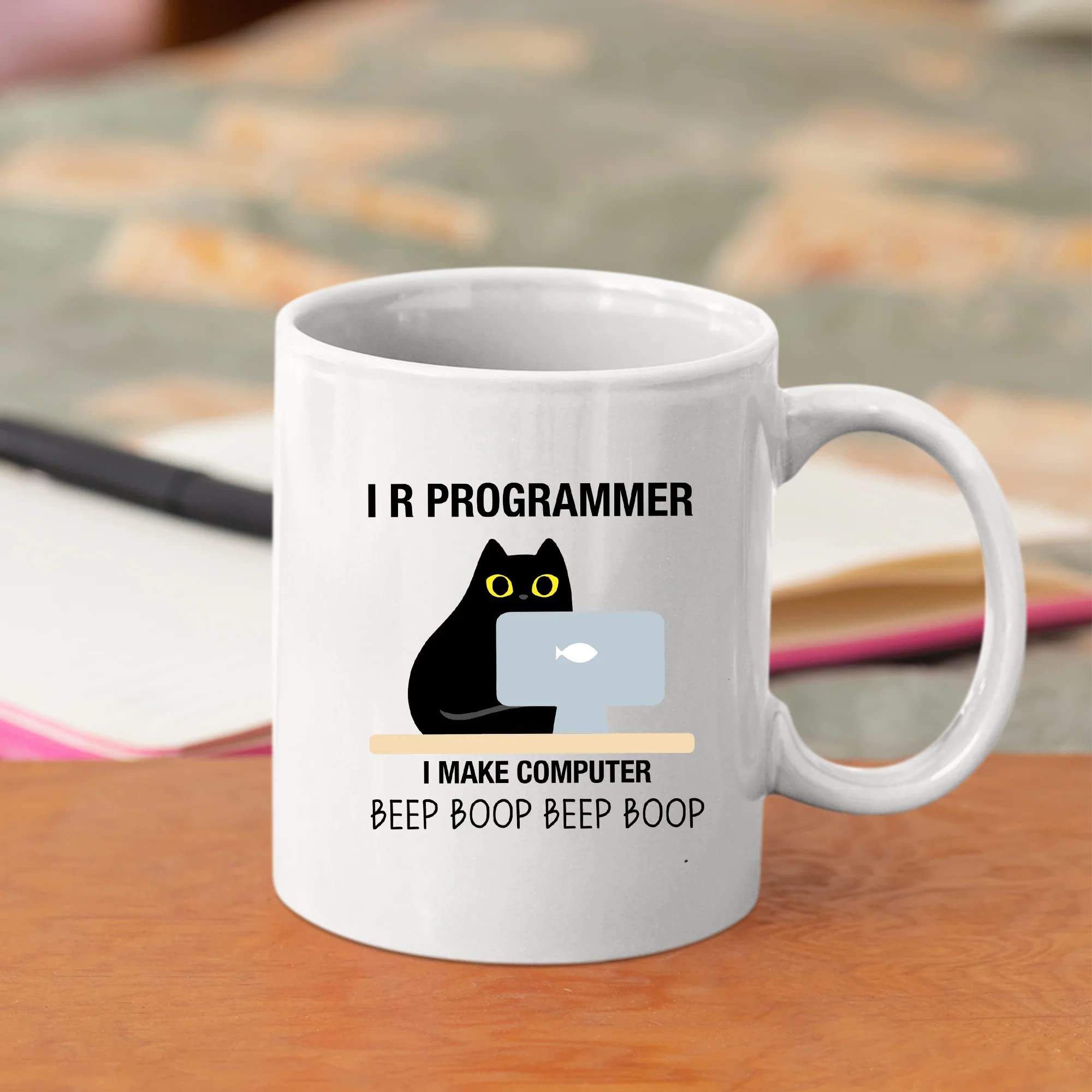 Panvola I R Programmer mug right-handed print, desk-friendly