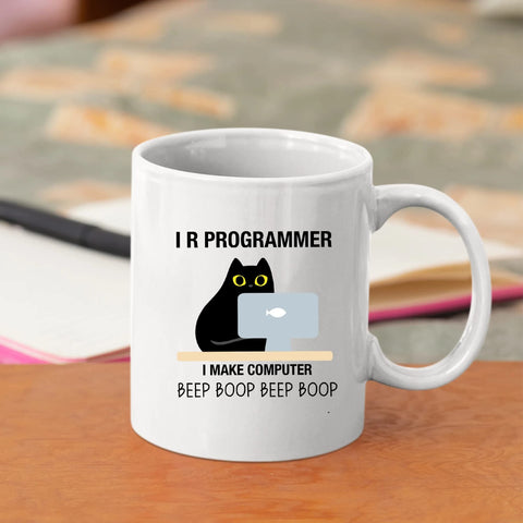 Panvola I R Programmer mug right-handed print, desk-friendly