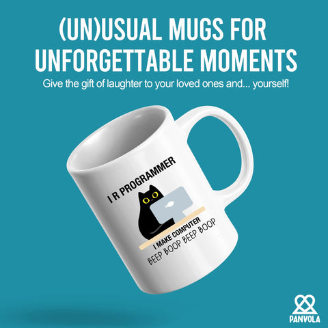 Panvola I R Programmer mug side view showing full message readable