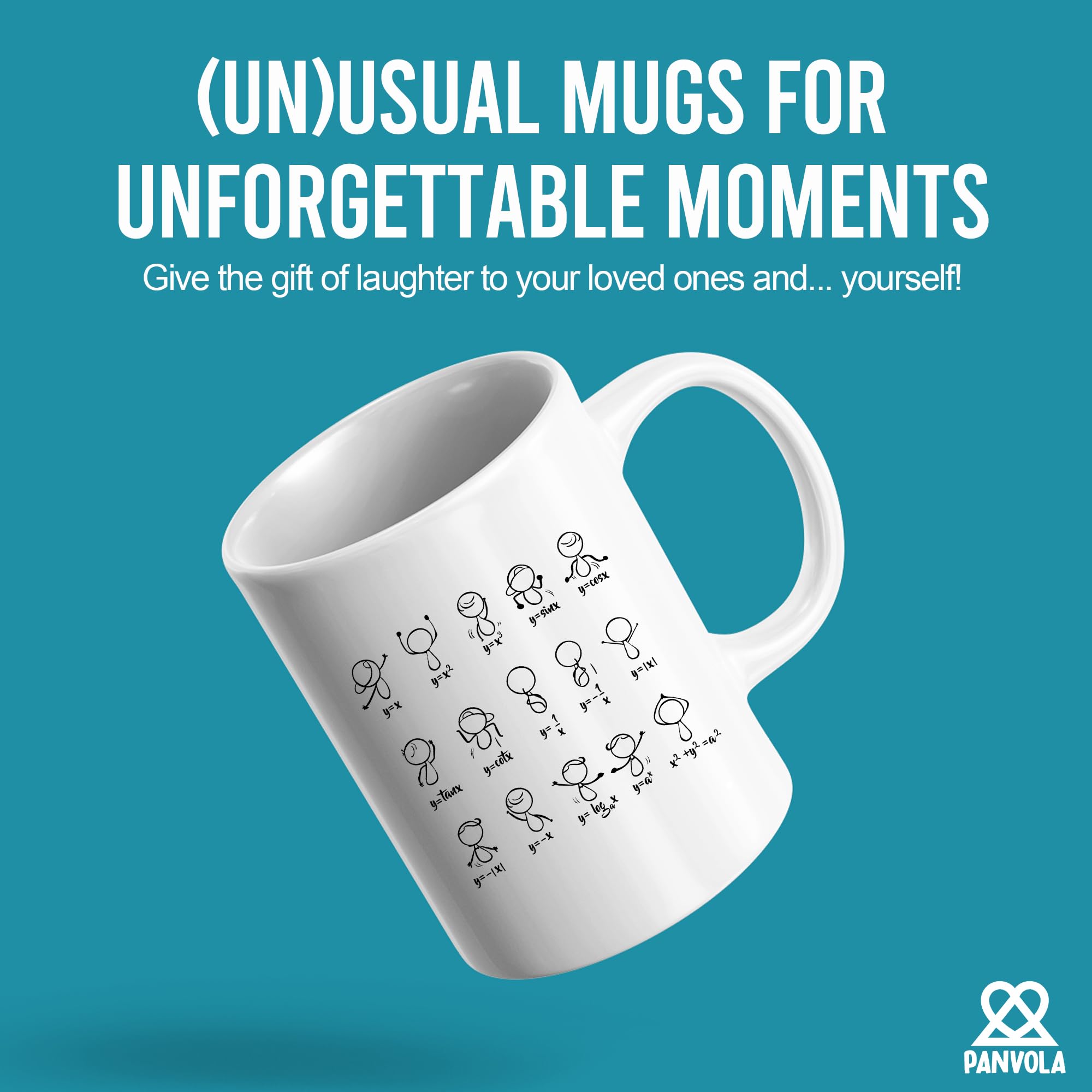 Panvola math equation graphics mug, side view, ideal for classroom or study sessions.