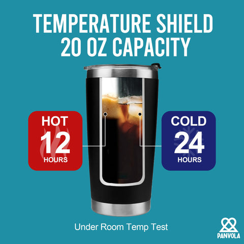 Panvola Pastor Warning Tumbler insulated body keeps drinks hot or cold.