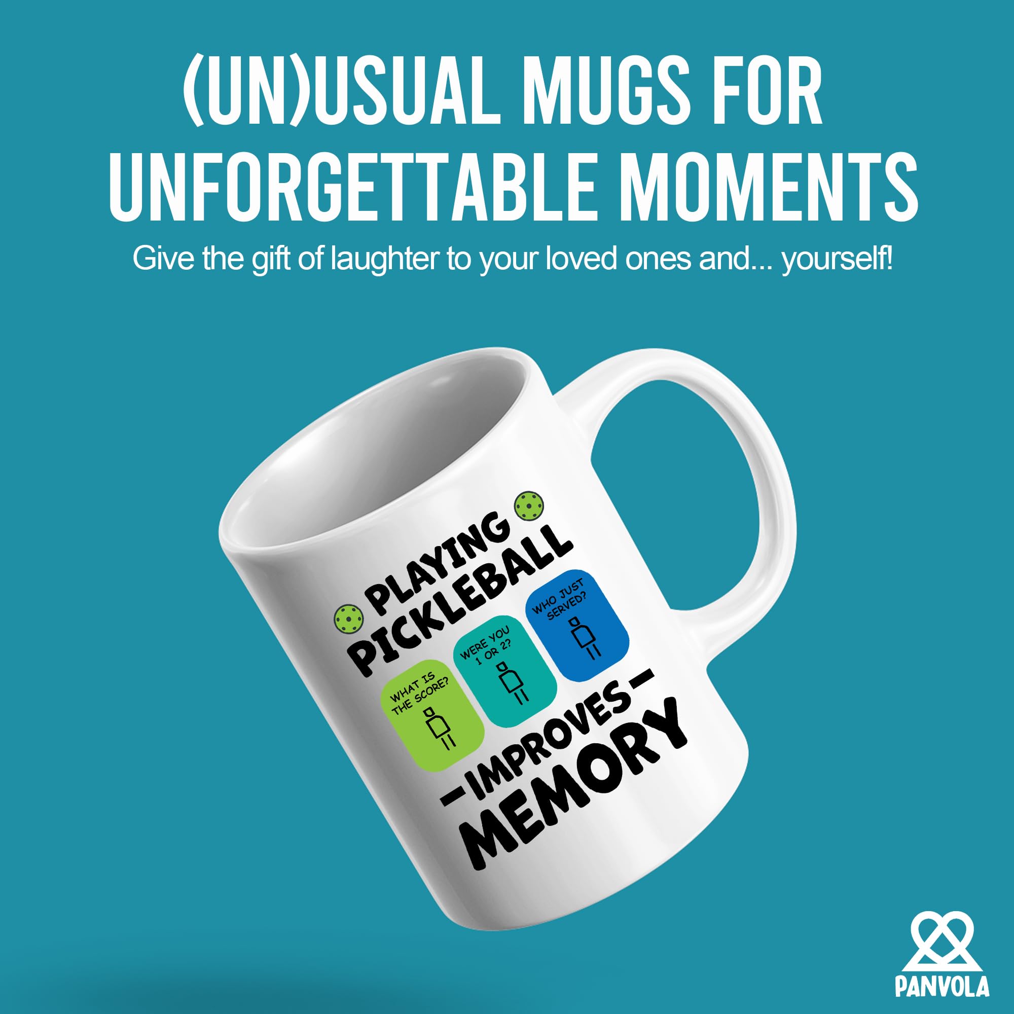 Panvola pickleball memory mug side view, crisp prints stay vibrant daily