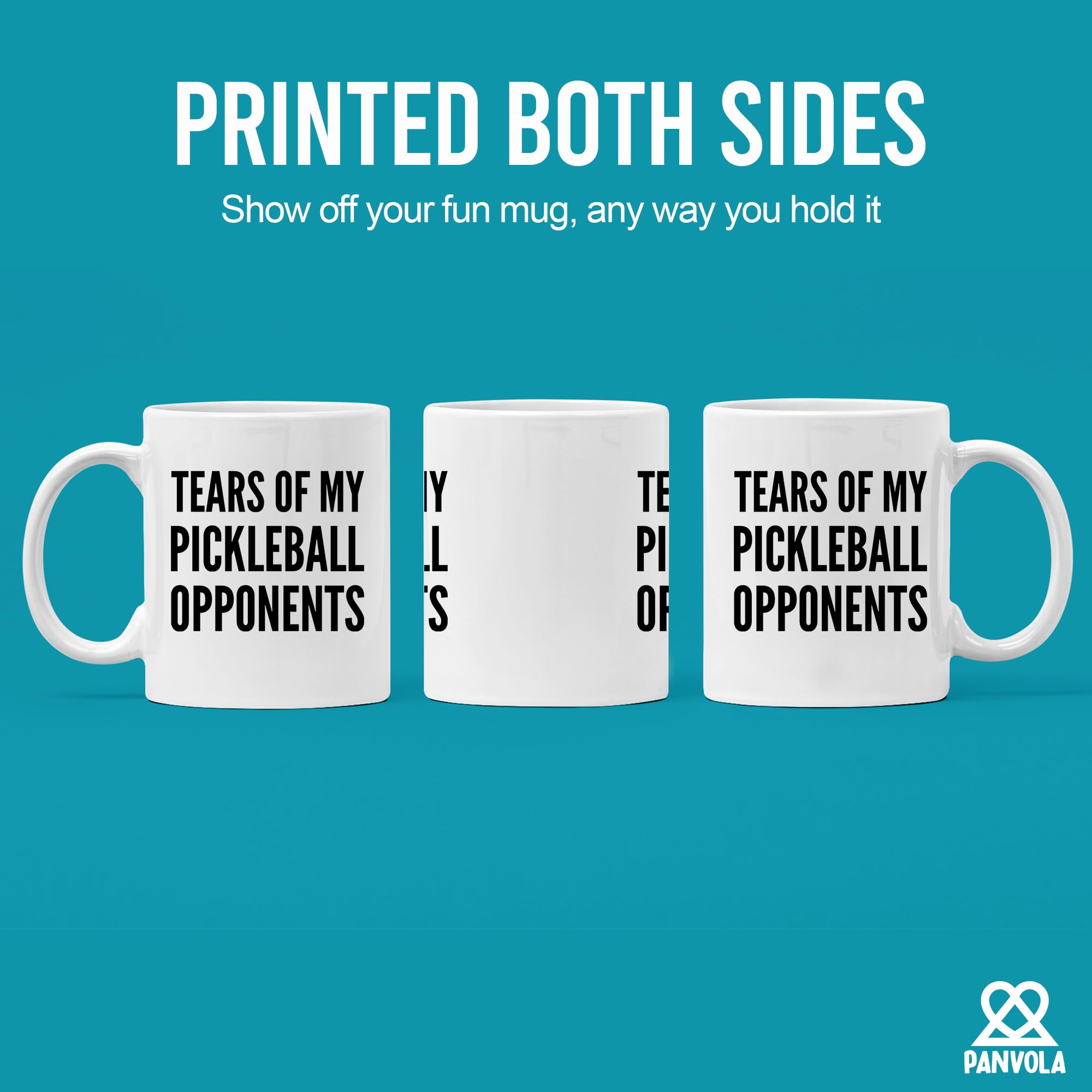 Panvola Tears of My Pickleball Opponents mug colorful gloss finish on display