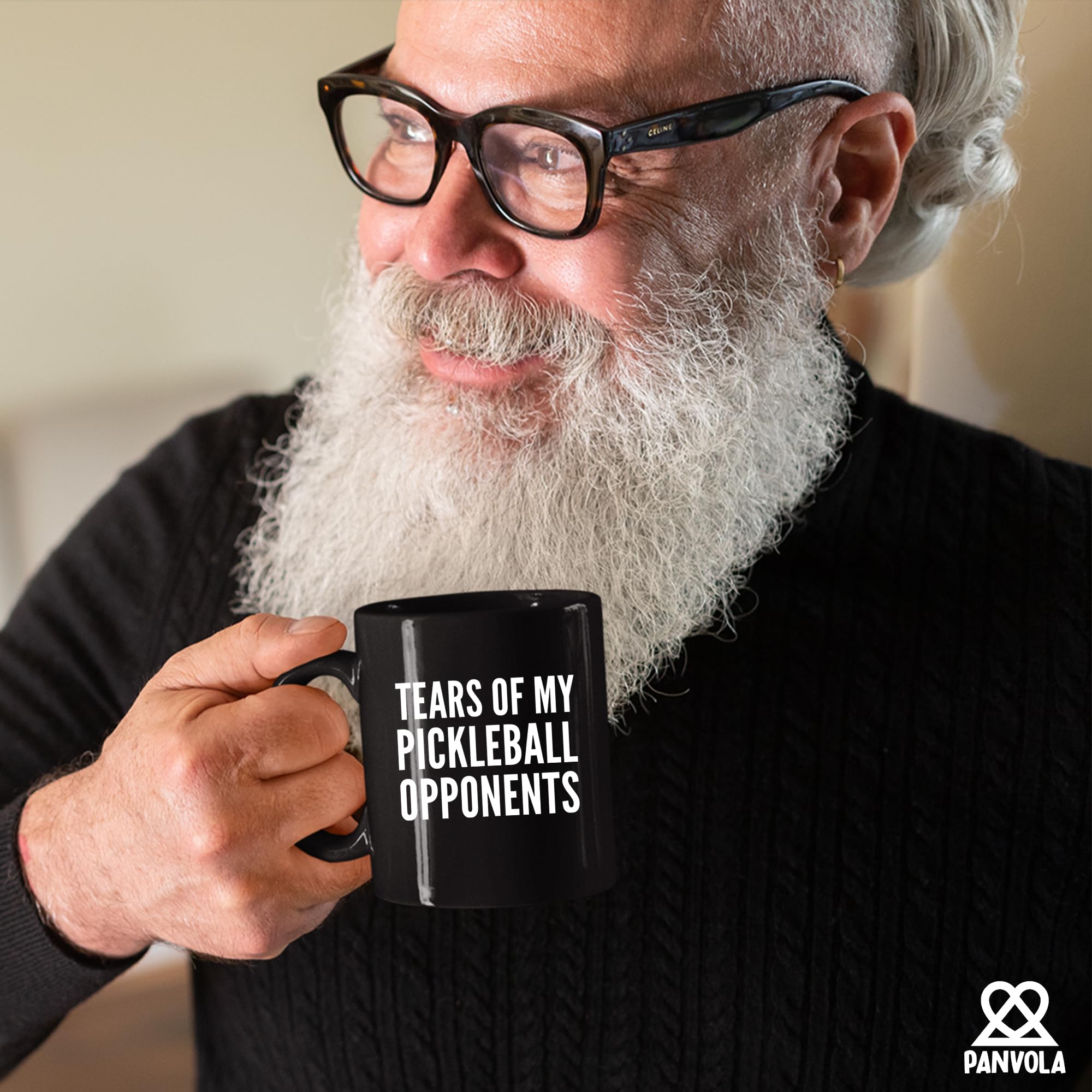 Panvola Tears of My Pickleball Opponents mug left-side view doubles as a desk organizer.