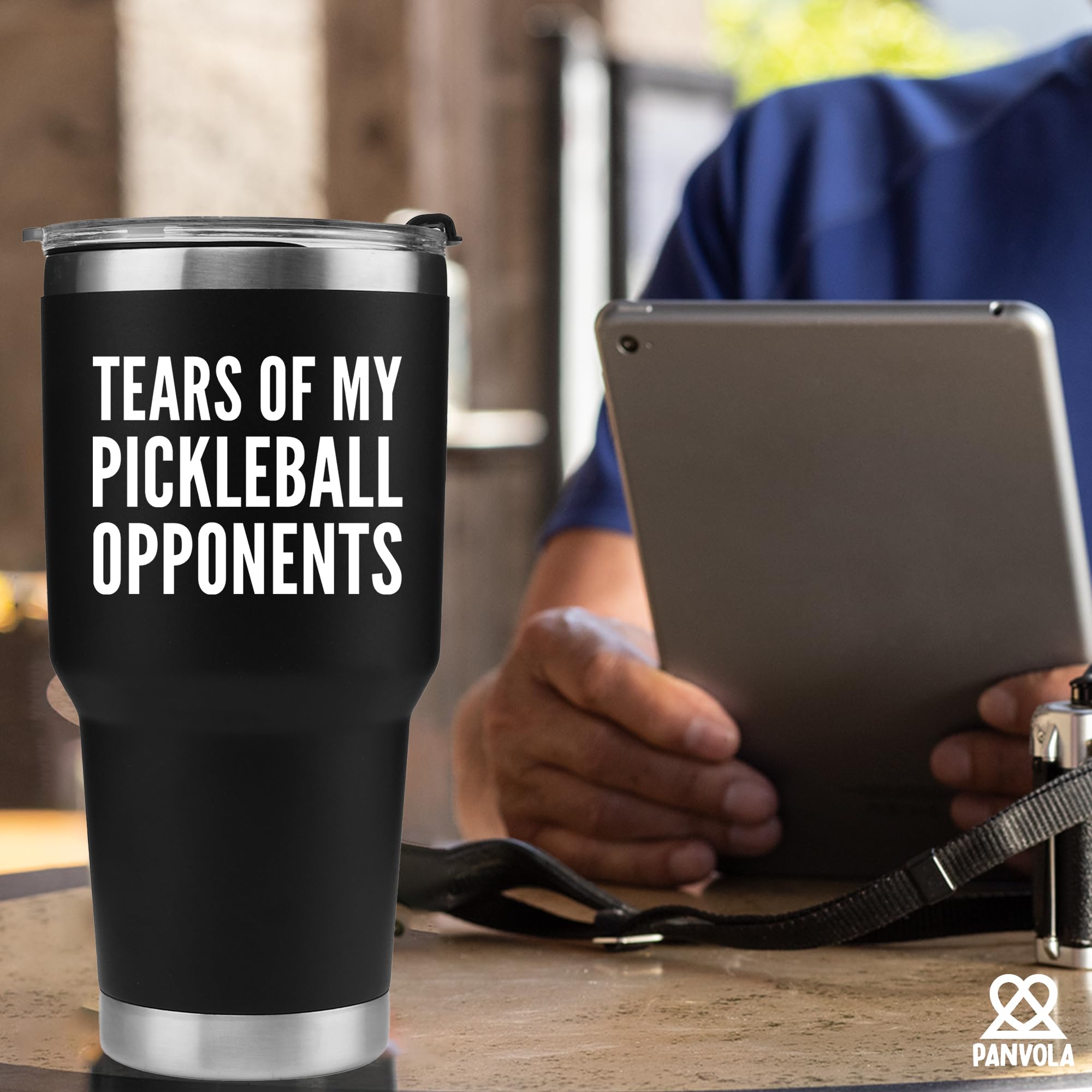 Panvola tumbler keeps hot or cold drinks for long sessions.