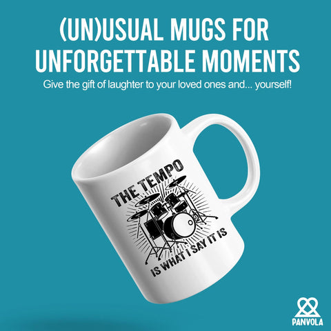 Panvola tempo mug back view showing tempo quote and gift appeal