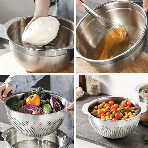 Paoli 5QT colander deep bowl design reduces spills during draining.