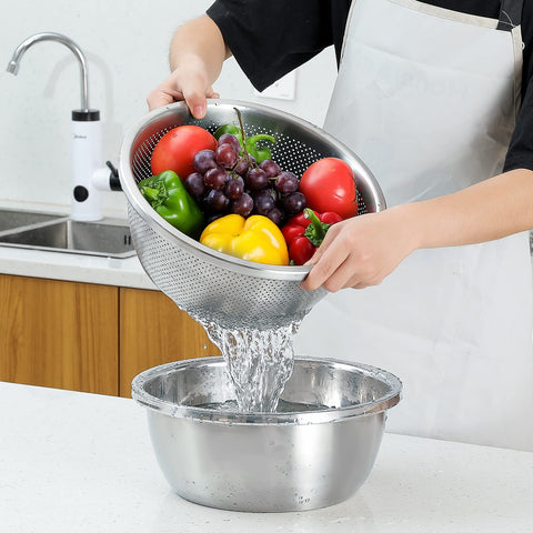Paoli colander and bowl set shown together for easy prep and draining.