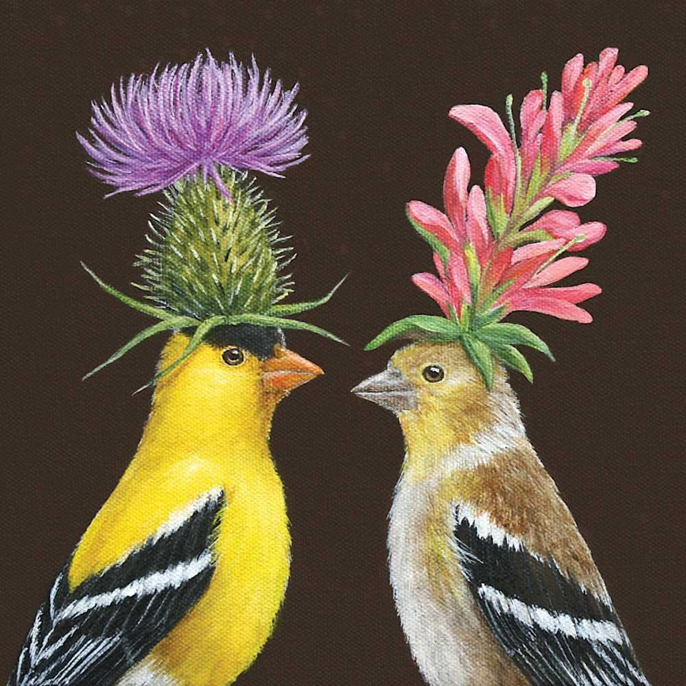 Paperproducts Design Vicki Sawyer cocktail napkins with Goldfinch Couple for elegant gatherings.