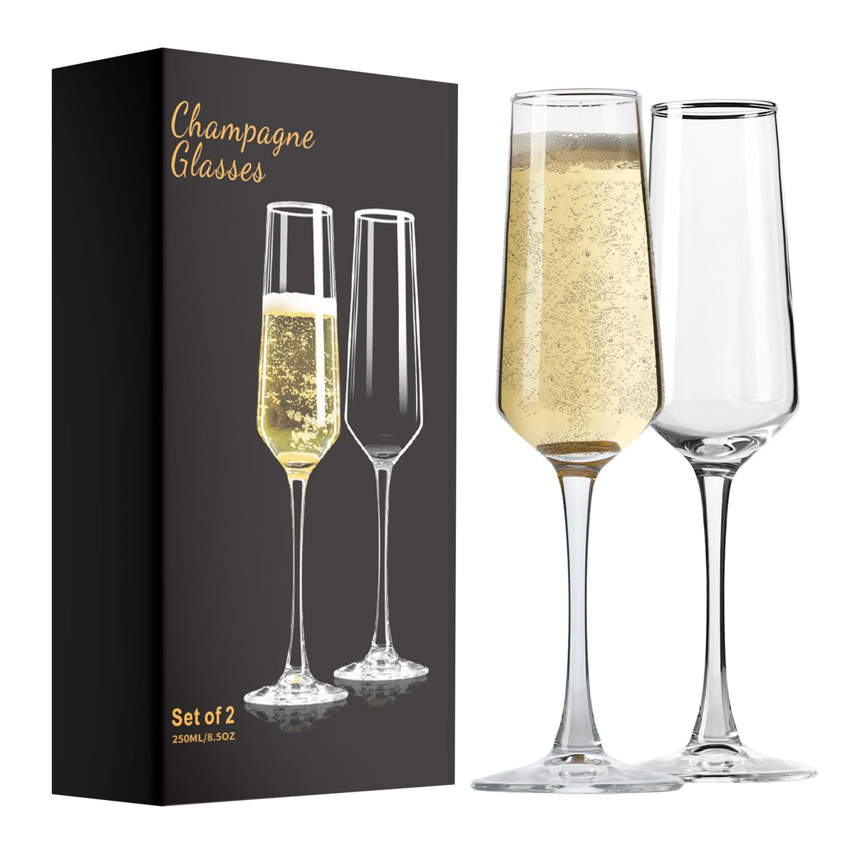 PARACITY champagne flutes 2-pack with 8.5oz capacity for elegant toasts