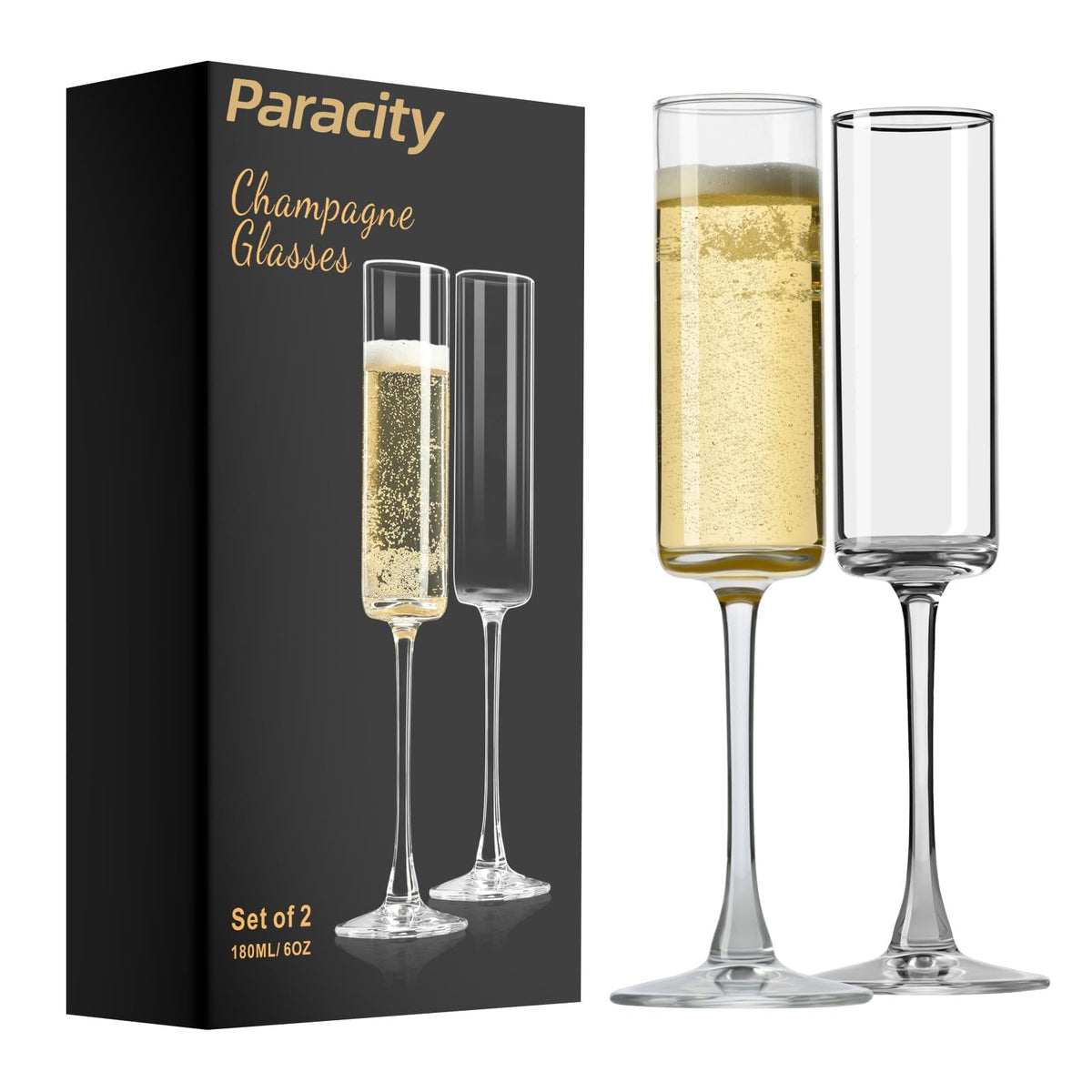 PARACITY champagne flutes elegant 6oz for celebrations and to elevate sparkling pours.