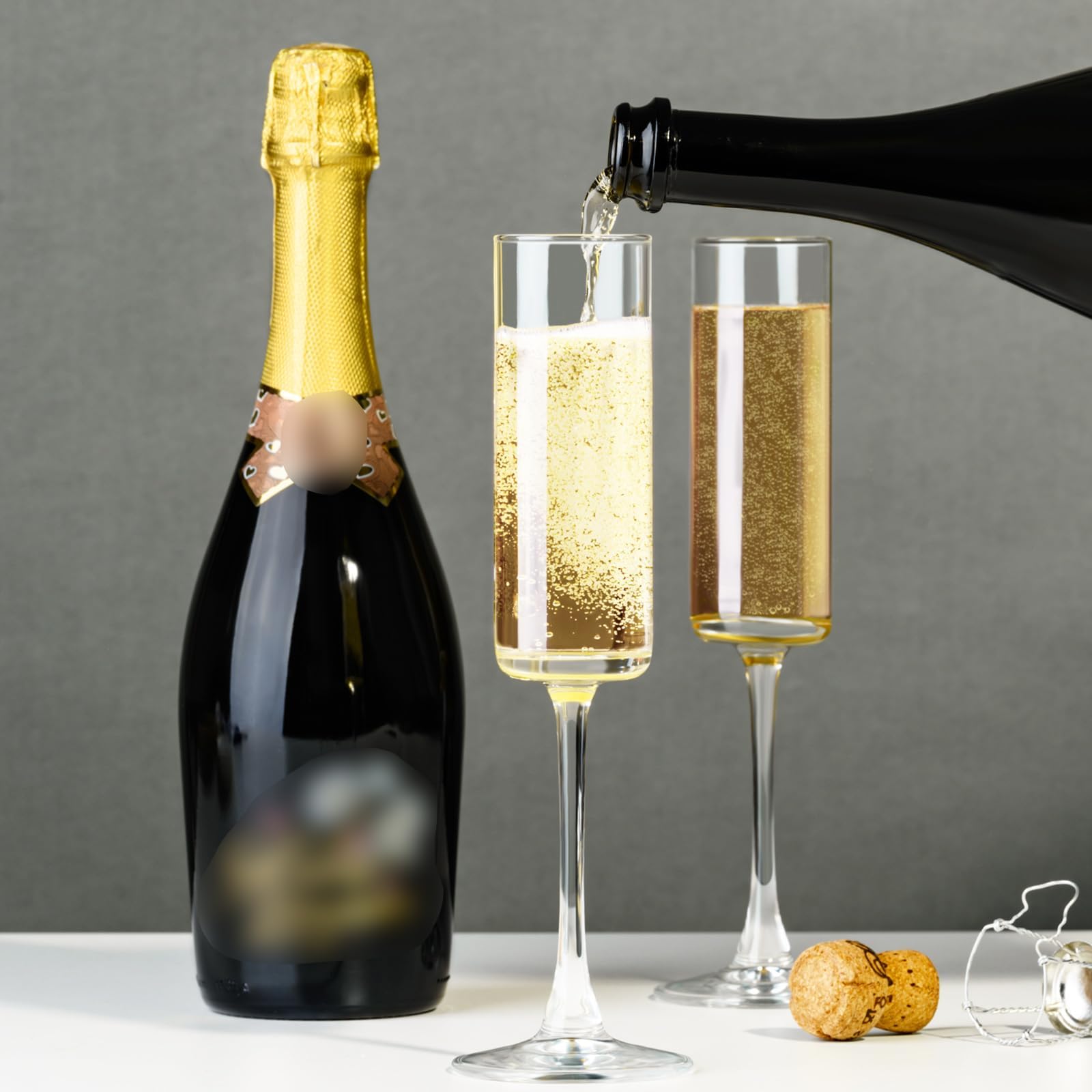 PARACITY elongated-stem flutes showcase bubbles and hue beautifully.