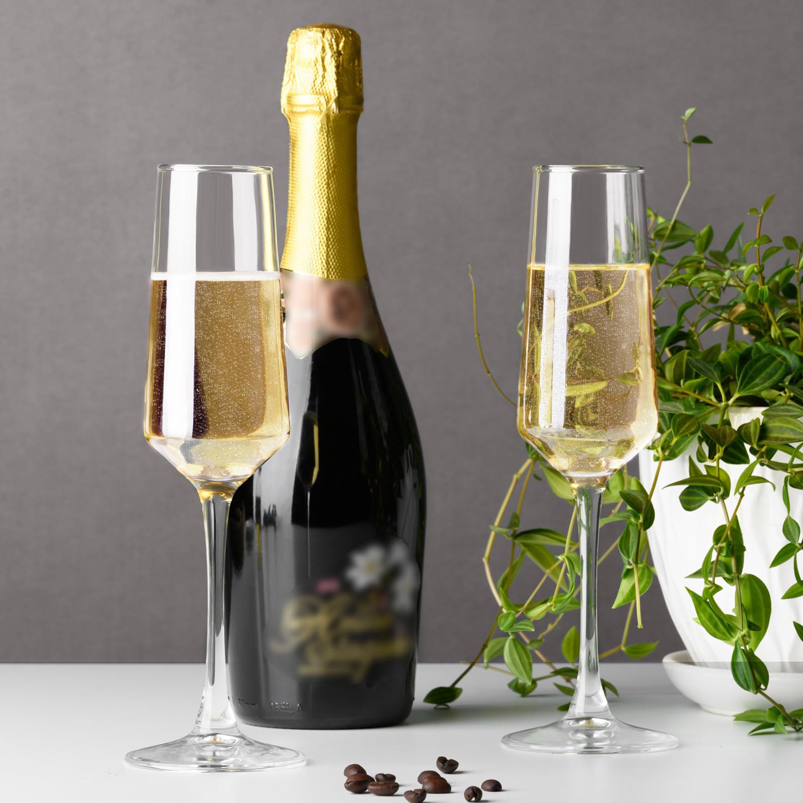 Paracity champagne glasses on dining table, versatile for parties and dinners.