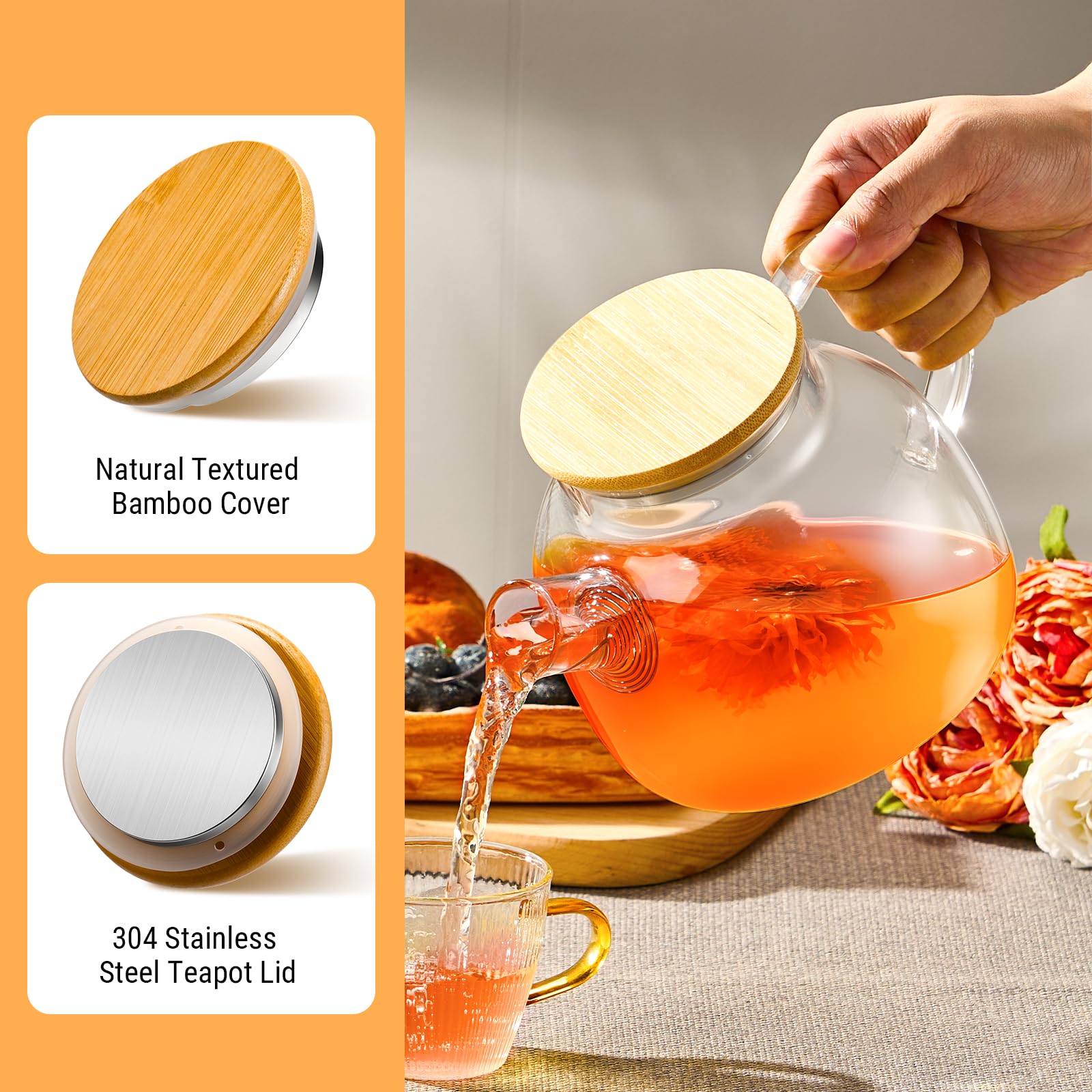 PARACITY clear borosilicate teapot highlights high heat resistance and transparency