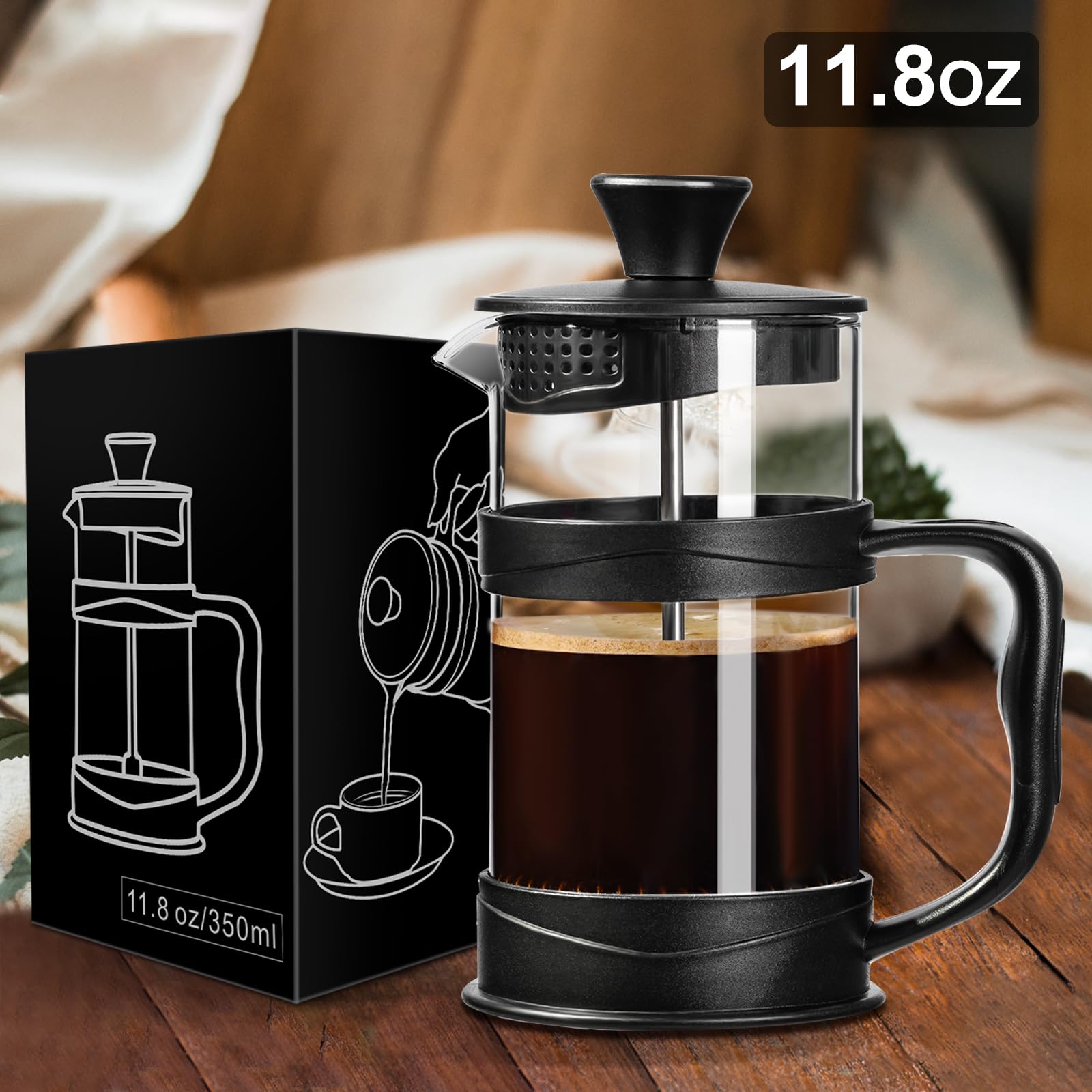 PARACITY compact black French press fits small kitchens and travel bags.