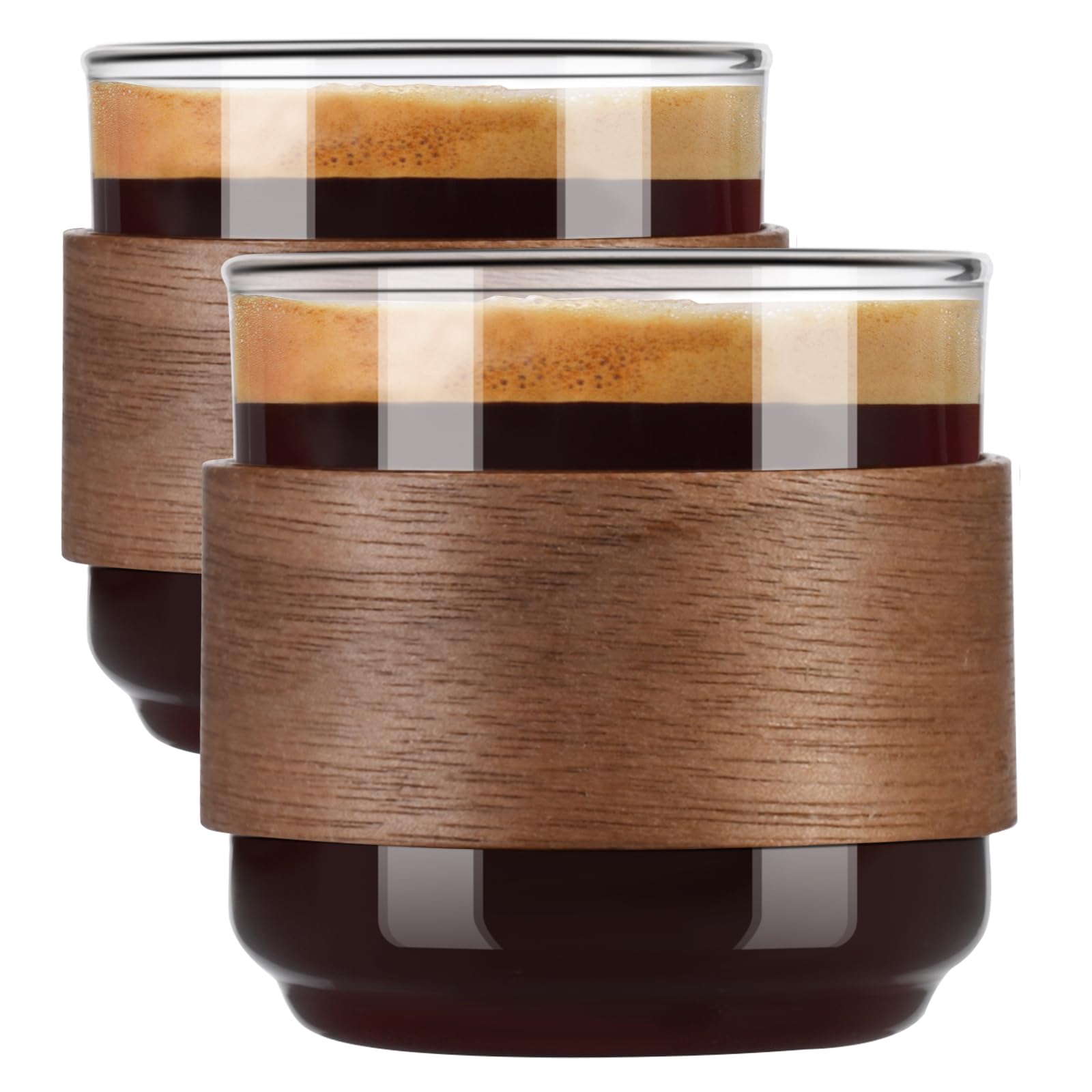 PARACITY Espresso Cups with wooden ring close-up highlighting heat safe grip