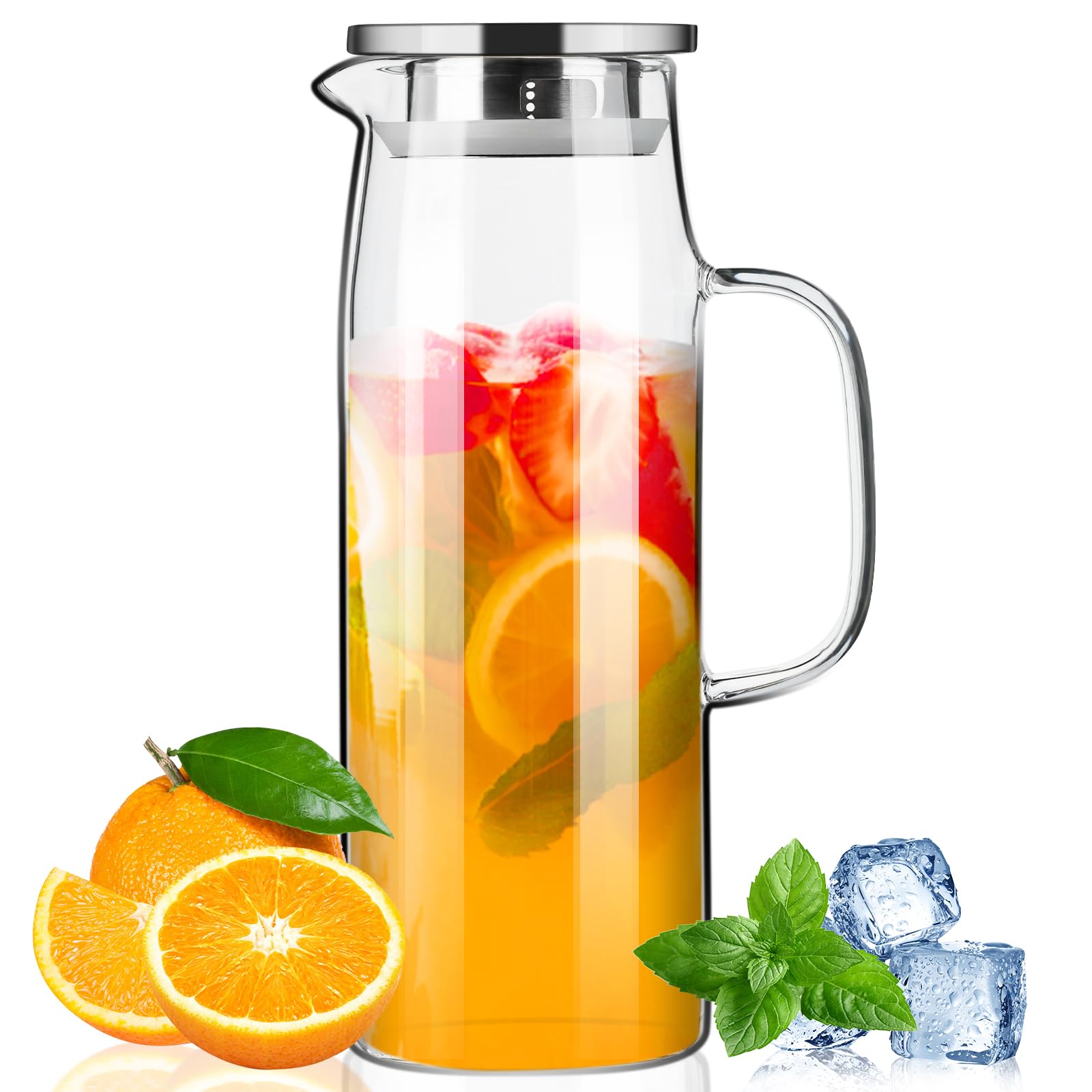 PARACITY glass pitcher with lid and spout for smooth pouring and leak prevention.