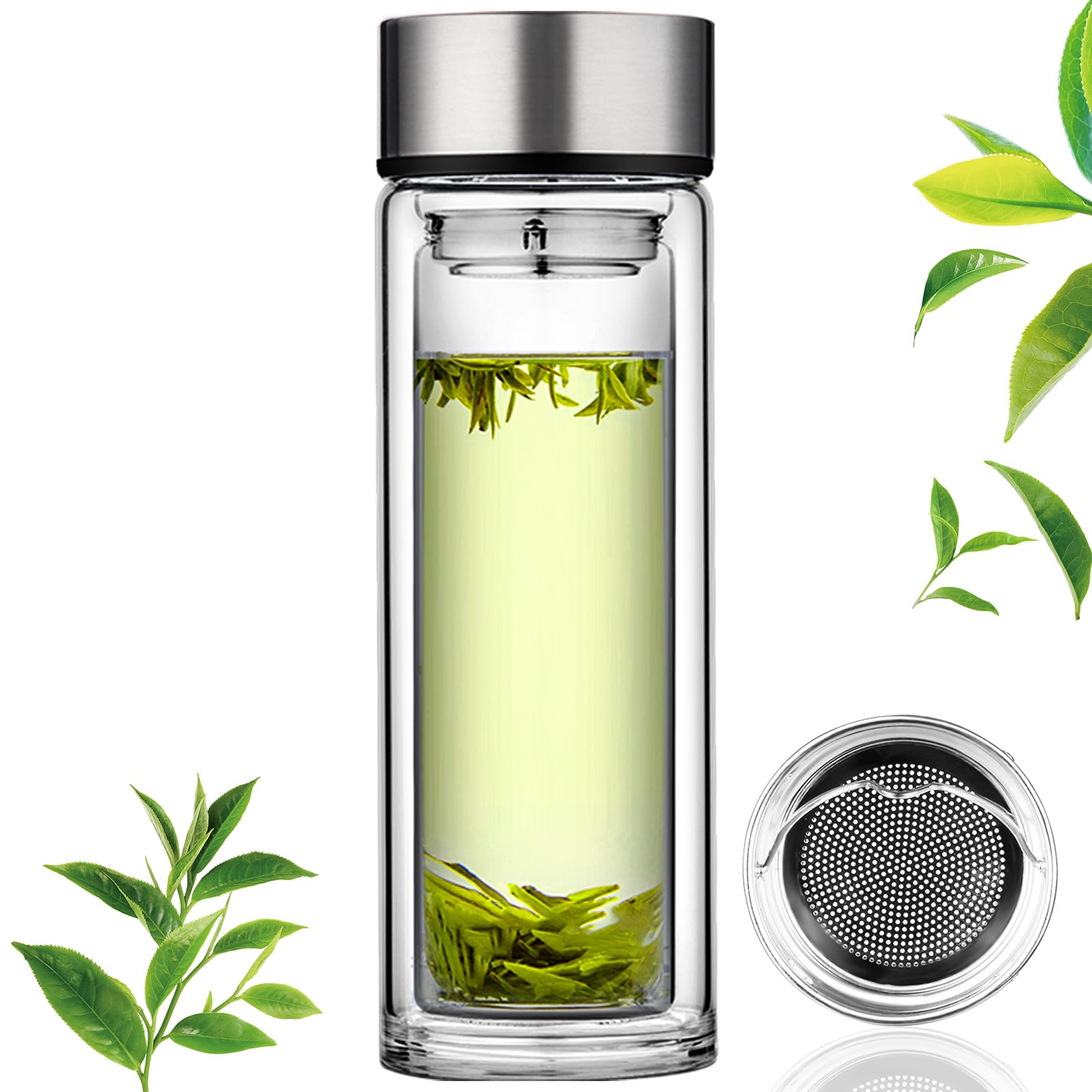 PARACITY glass tea infuser bottle 12oz pouring hot tea safely on the go.