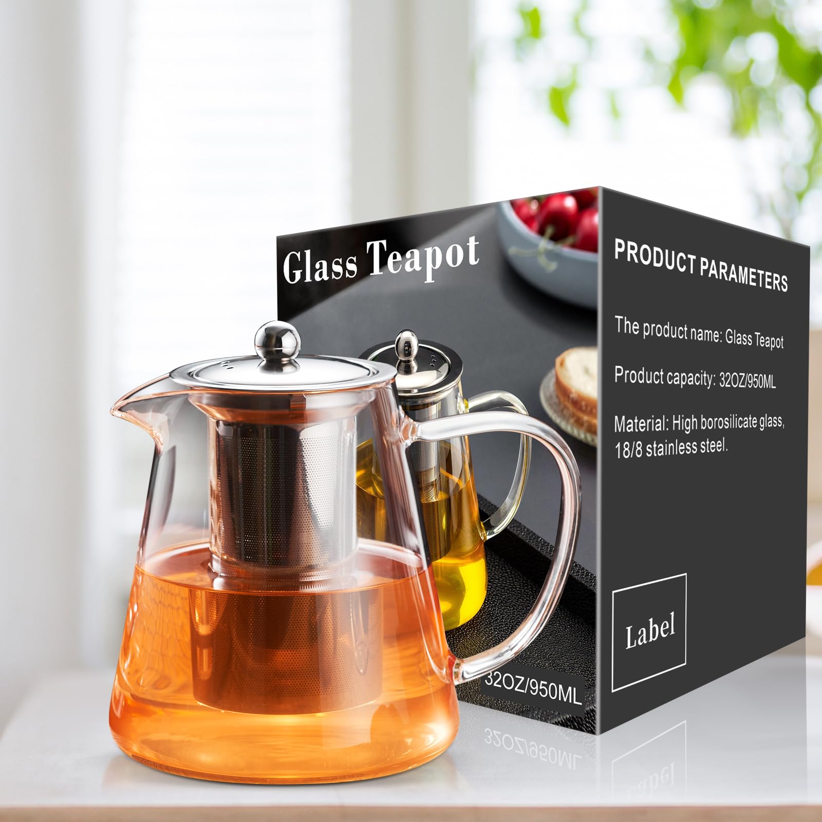 PARACITY glass teapot withstands broad temperatures for versatile use.