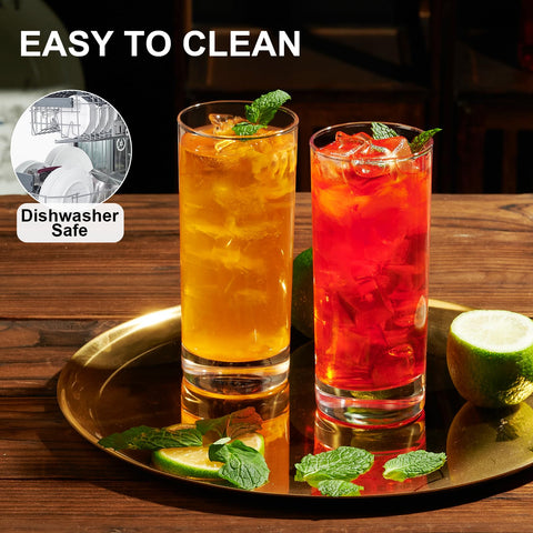 Paracity highball glasses feature a slim 2.5-inch ergonomic handle for comfortable grip.