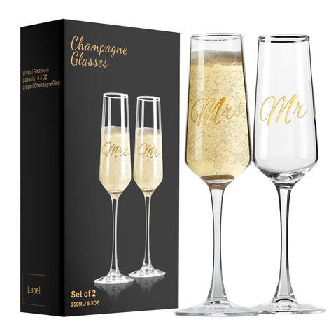 PARACITY Mr and Mrs wedding champagne flutes set for toasts